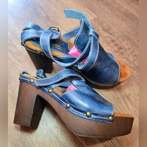 Sbicca denim blue platform heel Sandals Size 41 Made In Italy Nwob